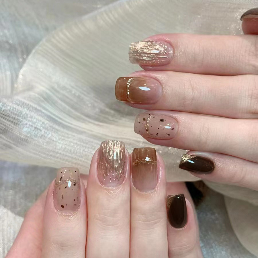 Nail Art Press On - 10pcs Handmade Press on Nails Caramel