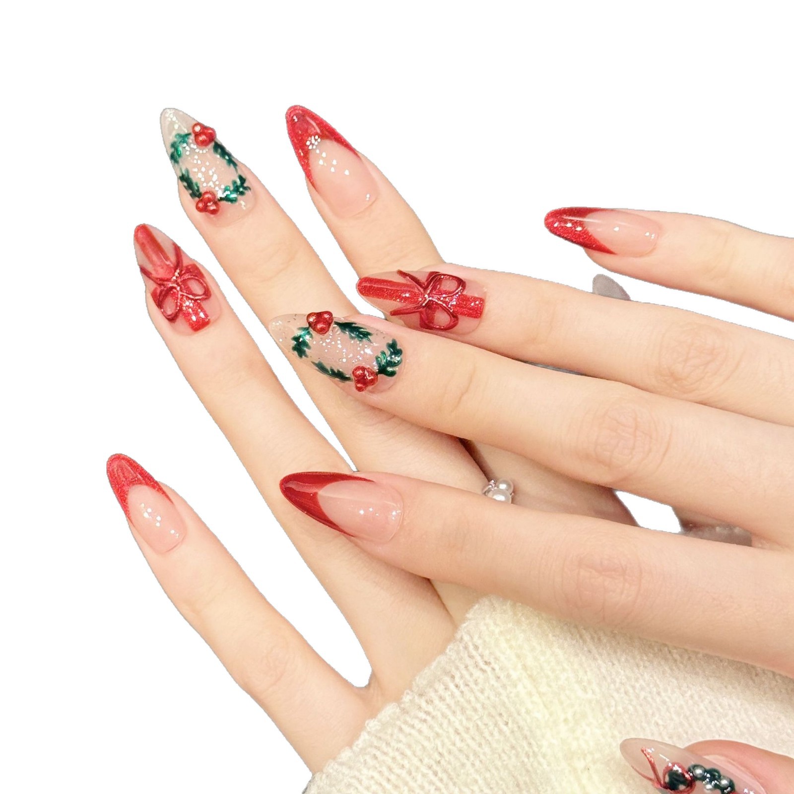 10Pcs Christmas Red Nude Mediu - Nail Art Press On review and price