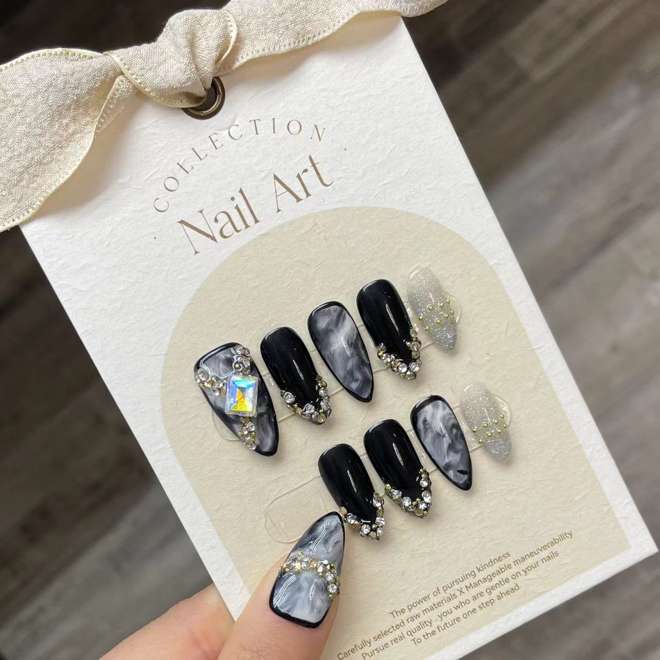 Handmade Press on Nails Black  - Nail Art Pink review and price