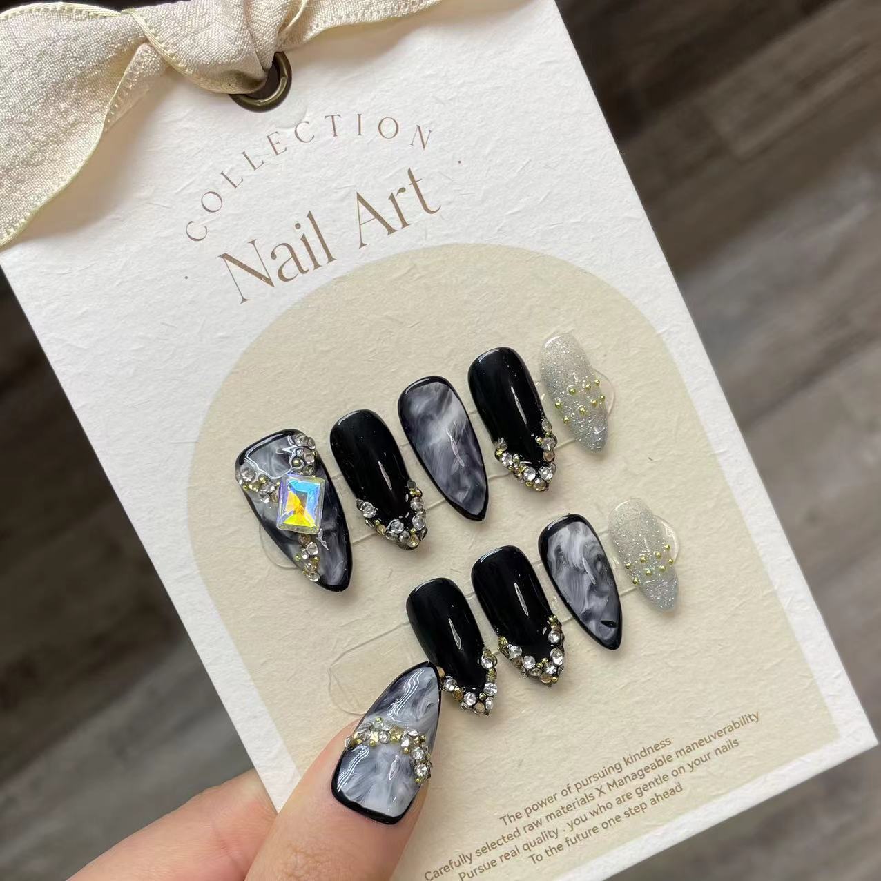 Handmade Press on Nails Black  - Nail Art Pink review and price